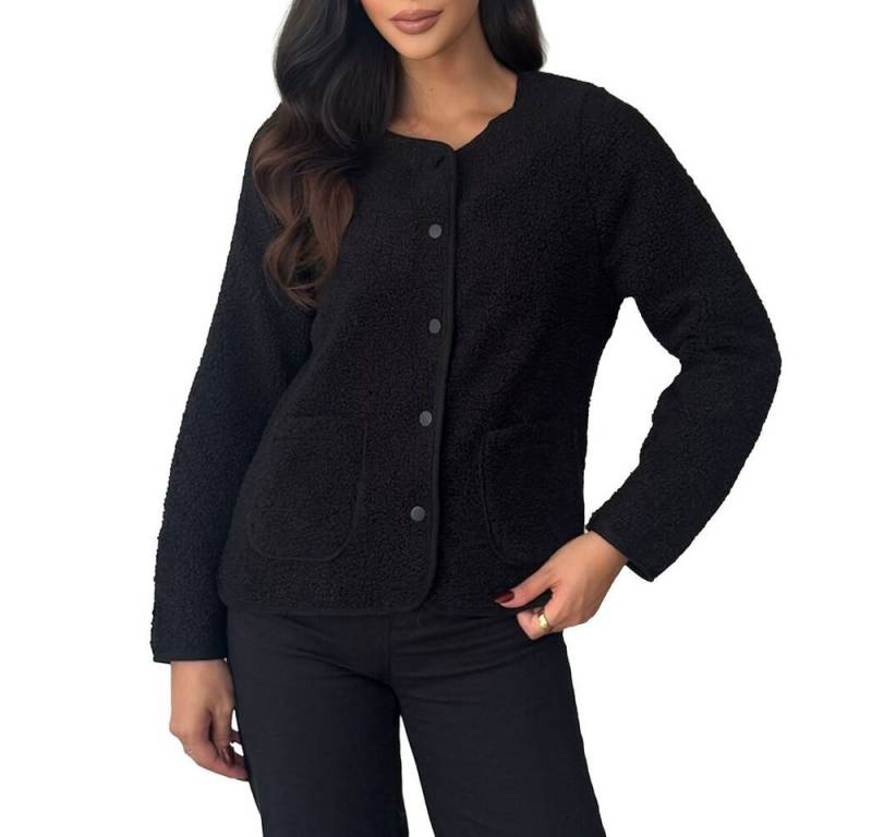 Ital-Design Bouclèjacke Kuscheljacke für Damen – Modisch, Komfortabel, Vielseitig (90764037) Übergangsjack in Schwarz von Ital-Design