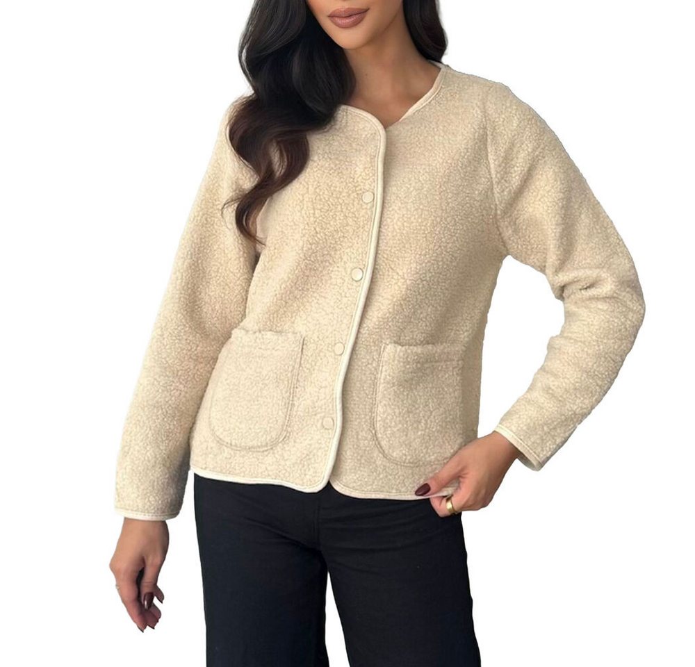 Ital-Design Bouclèjacke Kuscheljacke für Damen – Modisch, Komfortabel, Vielseitig (90764040) Übergangsjack in Beige von Ital-Design