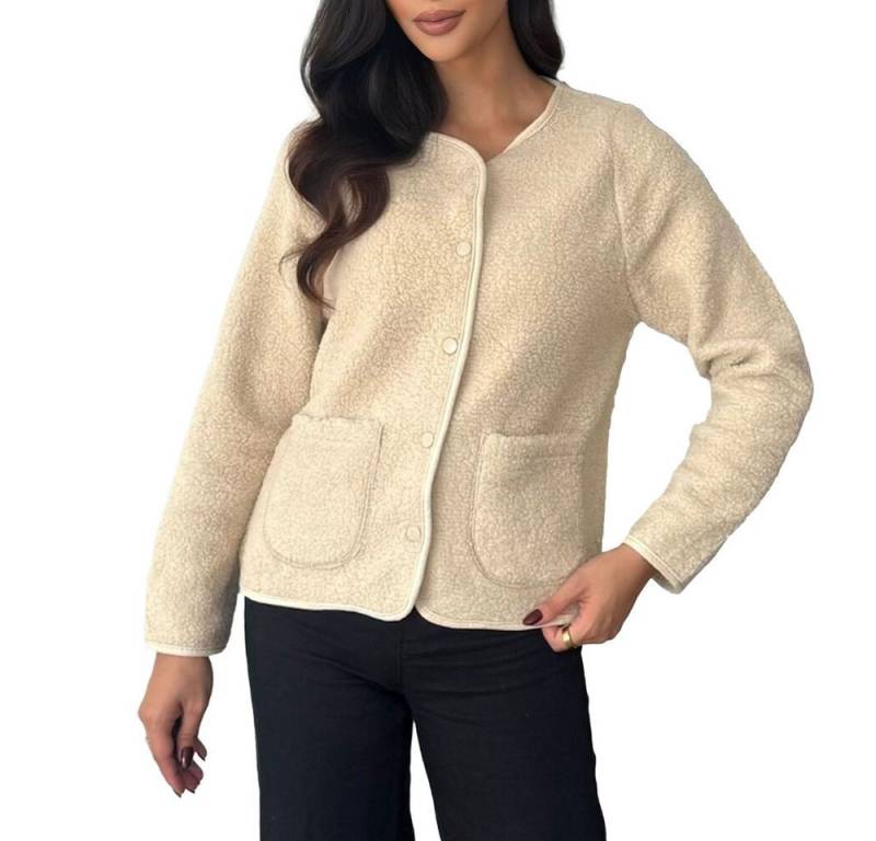 Ital-Design Bouclèjacke Kuscheljacke für Damen – Modisch, Komfortabel, Vielseitig (90764040) Übergangsjack in Beige von Ital-Design
