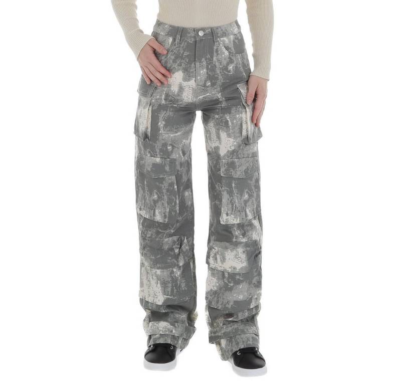 Ital-Design Cargohose Damen Freizeit (86746085) Camouflage Stoffhose in Grau von Ital-Design