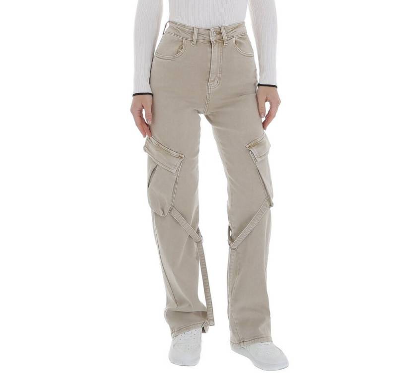 Ital-Design Cargojeans Damen Freizeit (87217133) Used-Look Stretch High Waist Jeans in Beige von Ital-Design