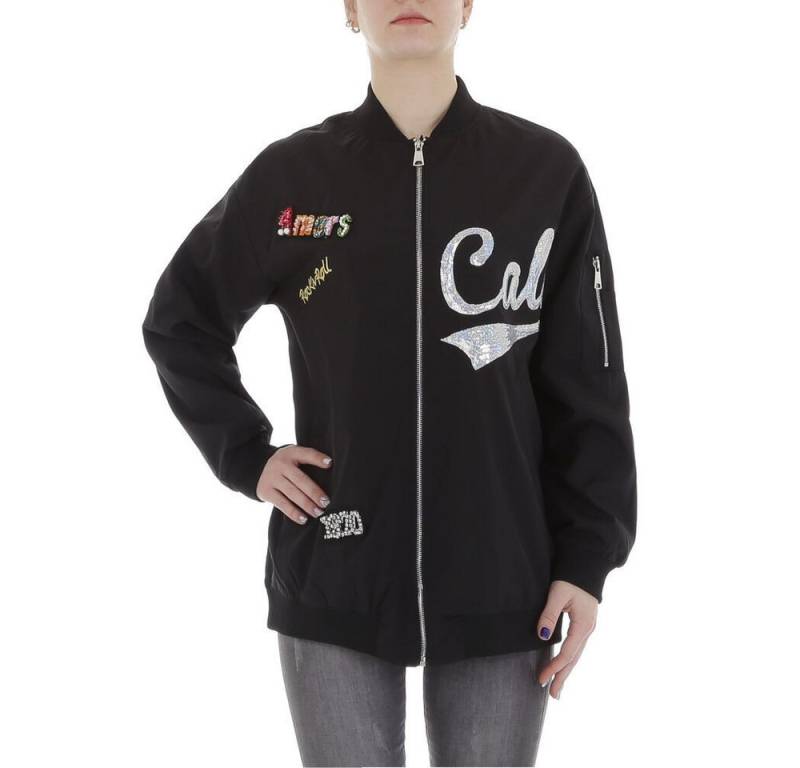 Ital-Design Collegejacke Damen Rockabilly (87256369) Glitzer Print Übergangsjack in Schwarz von Ital-Design