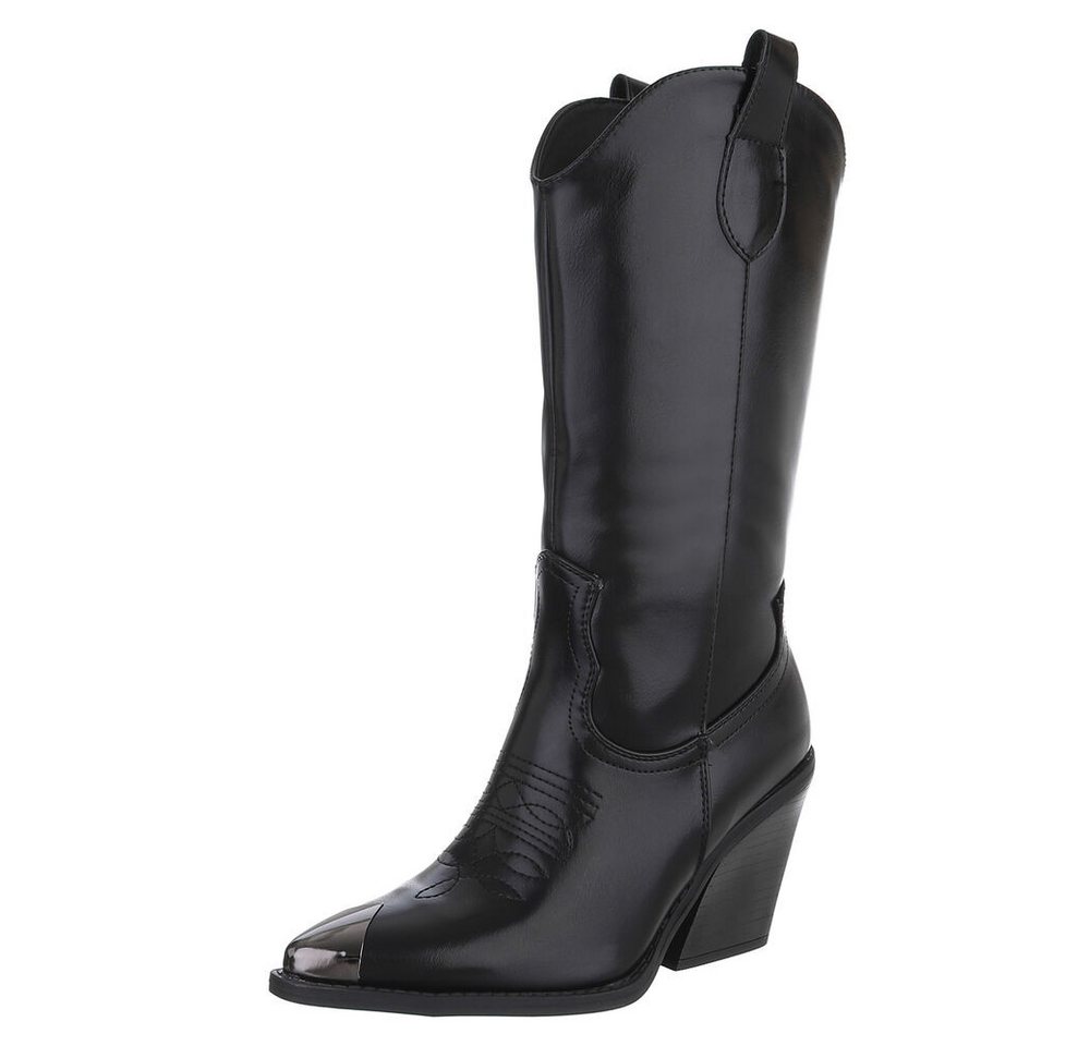 Ital-Design Cowboy-Stiefel mit Absatz für Damen – Stilvoller Komfort Westernstiefel (90152861) Blockabsatz Stiefel in Schwarz von Ital-Design