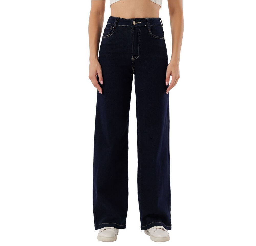 Ital-Design Dad-Jeans Breite Damenjeans aus hochwertigem Denim für jeden Anlass (90800225) Stretch High Waist Jeans in Dunkelblau von Ital-Design