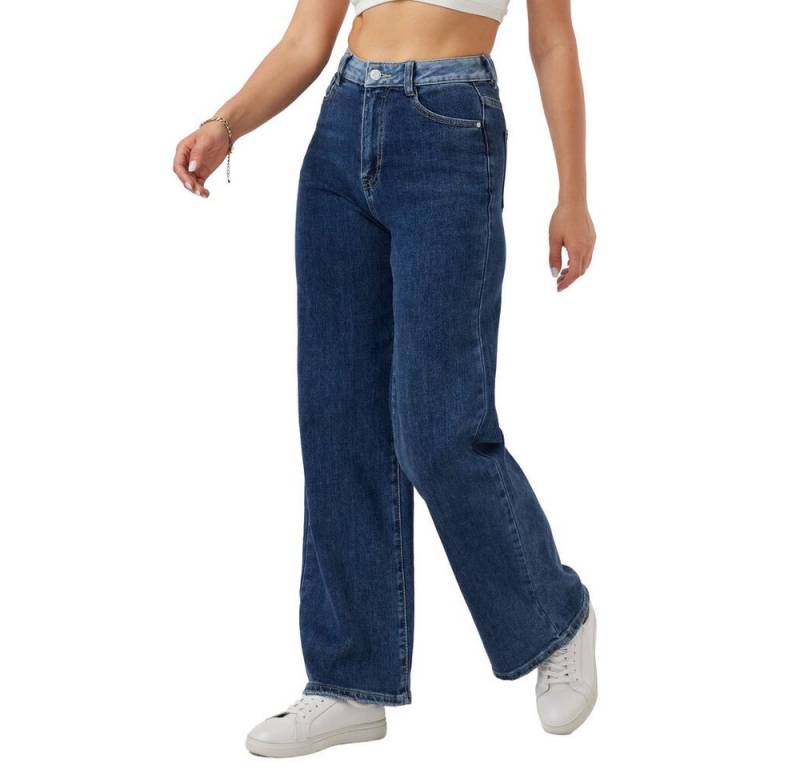 Ital-Design Dad-Jeans Damen High-Waist Jeans mit lockerer Passform für Alltag (90800220) Used-Look Stretch High Waist Jeans in Blau von Ital-Design