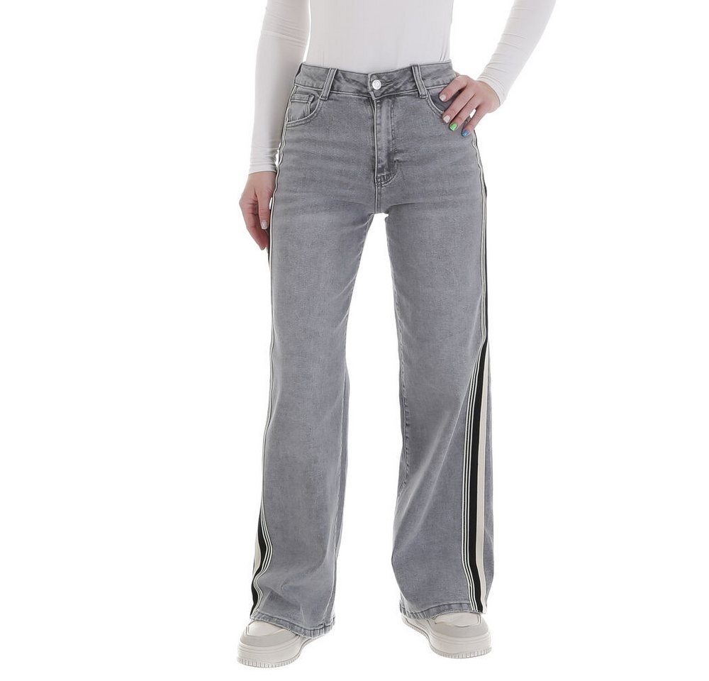 Ital-Design Dad-Jeans Moderne Damen Jeans mit Streifen für Freizeit und Alltag (89550919) Used-Look Stretch Relaxed Fit Jeans in Grau von Ital-Design