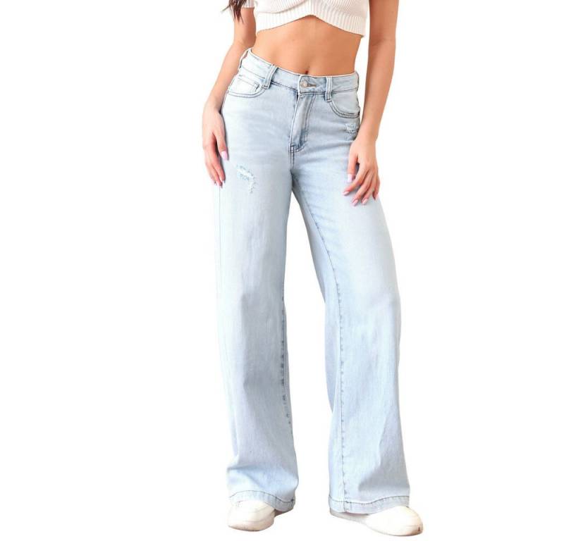 Ital-Design Dad-Jeans Trendige Weitjeans für Damen – Komfort und Stil (90552422) Destroyed-Look High Waist Jeans in Hellblau von Ital-Design