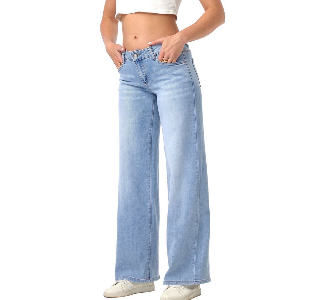 Ital-Design Dad-Jeans Weit geschnittene Damenjeans für Freizeit und Alltag (90552426) Used-Look Stretch Relaxed Fit Jeans in Hellblau von Ital-Design