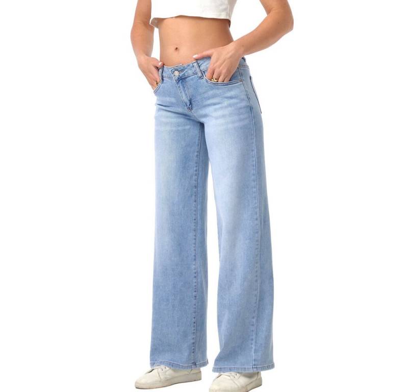 Ital-Design Dad-Jeans Weit geschnittene Damenjeans für Freizeit und Alltag (90552426) Used-Look Stretch Relaxed Fit Jeans in Hellblau von Ital-Design