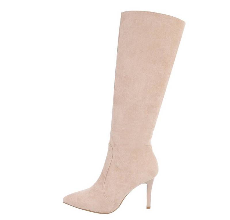 Ital-Design Damen Abendschuhe Elegant High-Heel-Stiefel (85080881) Pfennig-/Stilettoabsatz High-Heel Stiefel in Beige von Ital-Design