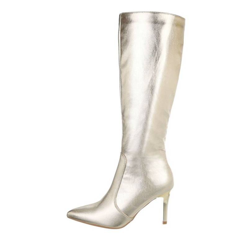 Ital-Design Damen Abendschuhe Elegant High-Heel-Stiefel (85080888) Pfennig-/Stilettoabsatz High-Heel Stiefel in Gold von Ital-Design