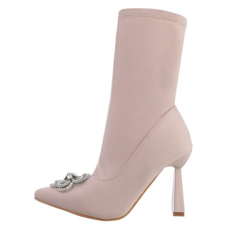 Ital-Design Damen Abendschuhe Elegant High-Heel-Stiefelette (81278279) Pfennig-/Stilettoabsatz High-Heel Stiefeletten in Beige von Ital-Design