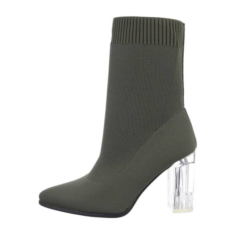 Ital-Design Damen Abendschuhe Elegant High-Heel-Stiefelette (84338421) Blockabsatz High-Heel Stiefeletten in Olive von Ital-Design