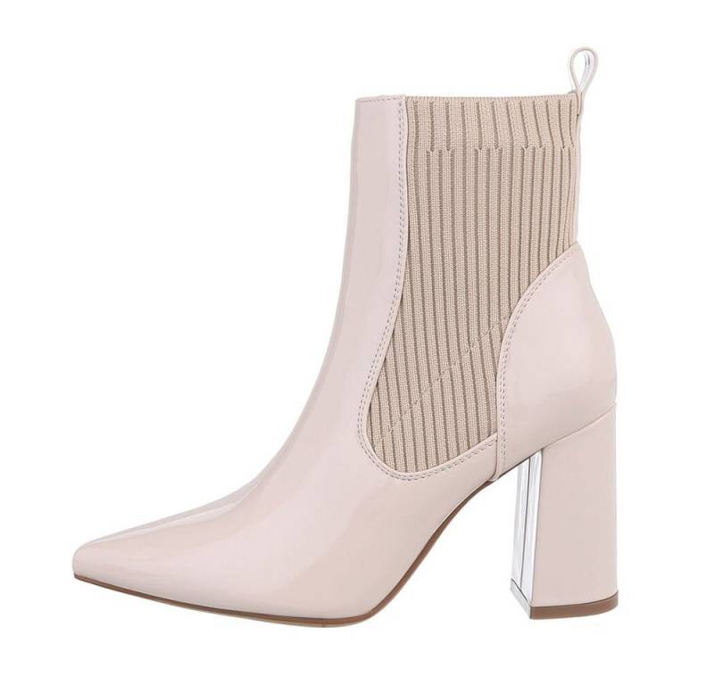 Ital-Design Damen Abendschuhe Elegant High-Heel-Stiefelette Blockabsatz High-Heel Stiefeletten in Beige von Ital-Design