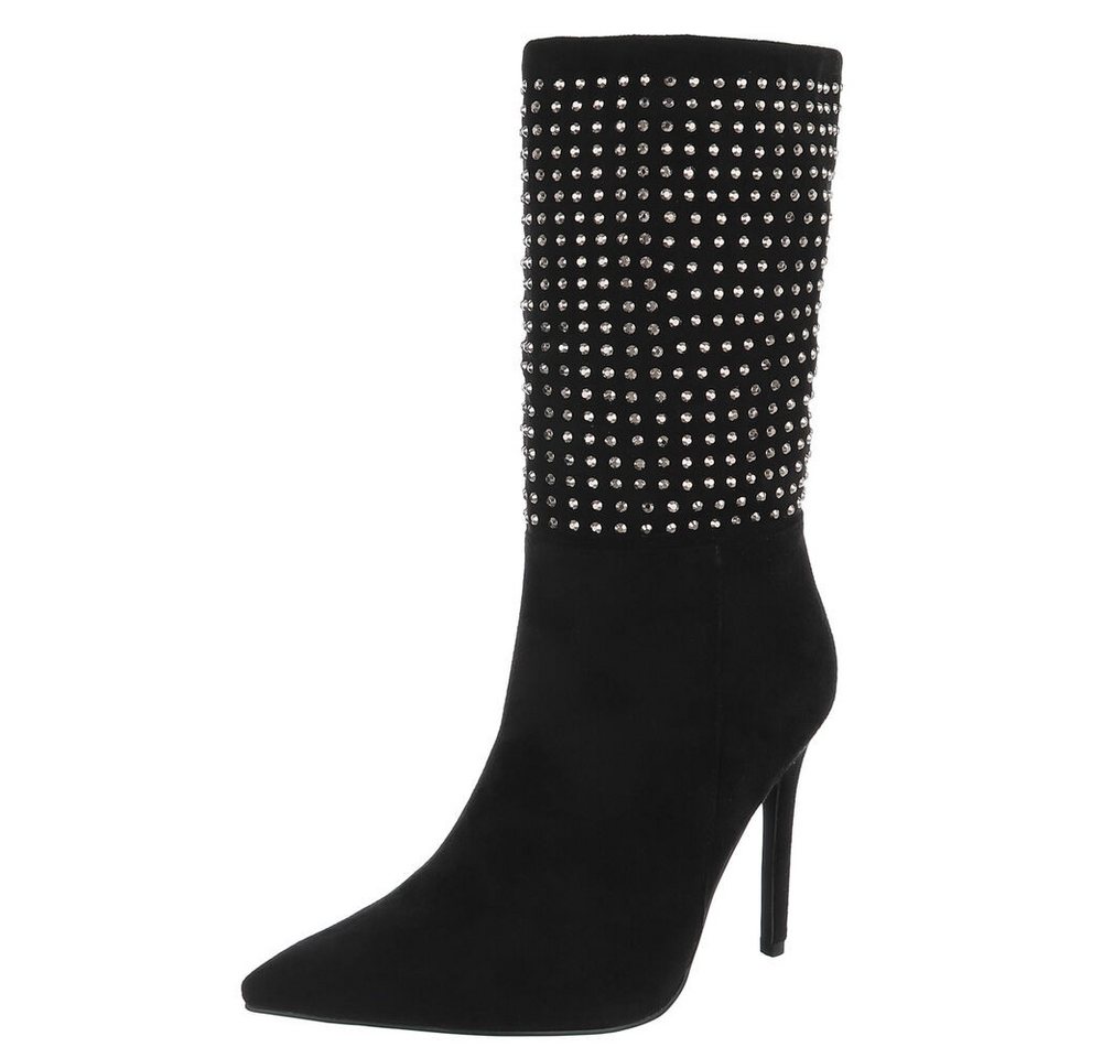 Ital-Design Glamouröse Stiefel mit Glitzer-Akzenten für besondere Anlässe High-Heel-Stiefel (78209767) Pfennig-/Stilettoabsatz High-Heel Stiefel in Schwarz von Ital-Design