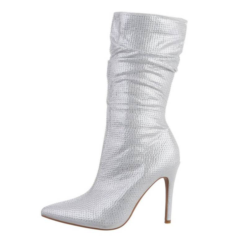 Ital-Design Damen Abendschuhe Party & Clubwear High-Heel-Stiefel (81775177) Pfennig-/Stilettoabsatz High-Heel Stiefel in Silber von Ital-Design