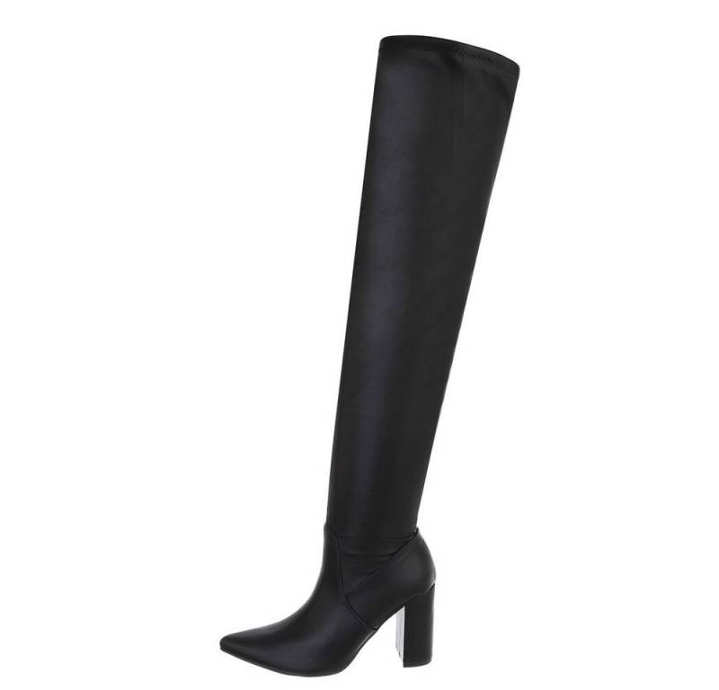 Ital-Design Damen Abendschuhe Party & Clubwear Overkneestiefel (85135622) Blockabsatz High-Heel Stiefel in Schwarz von Ital-Design