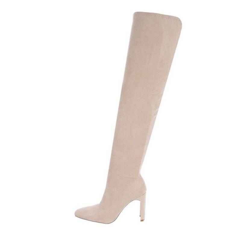Ital-Design Damen Abendschuhe Party & Clubwear Overkneestiefel Blockabsatz High-Heel Stiefel in Beige von Ital-Design