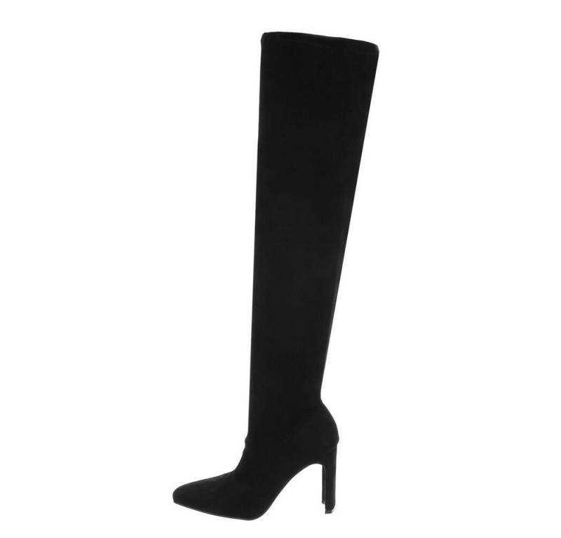 Ital-Design Damen Abendschuhe Party & Clubwear Overkneestiefel Blockabsatz High-Heel Stiefel in Schwarz von Ital-Design