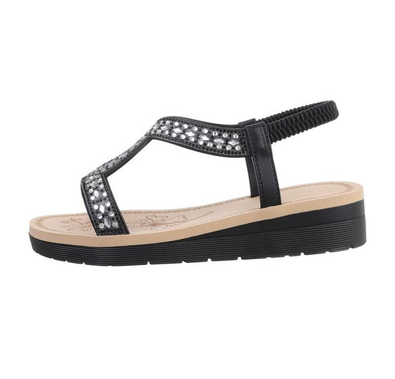 Ital-Design Damen Abendschuhe Party & Clubwear Riemchensandalette (82071320) Keilabsatz/Wedge Keilsandaletten in Schwarz von Ital-Design