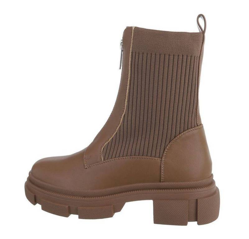 Ital-Design Damen Biker Plateaustiefelette (77073274) Blockabsatz Plateaustiefeletten in Hellbraun von Ital-Design