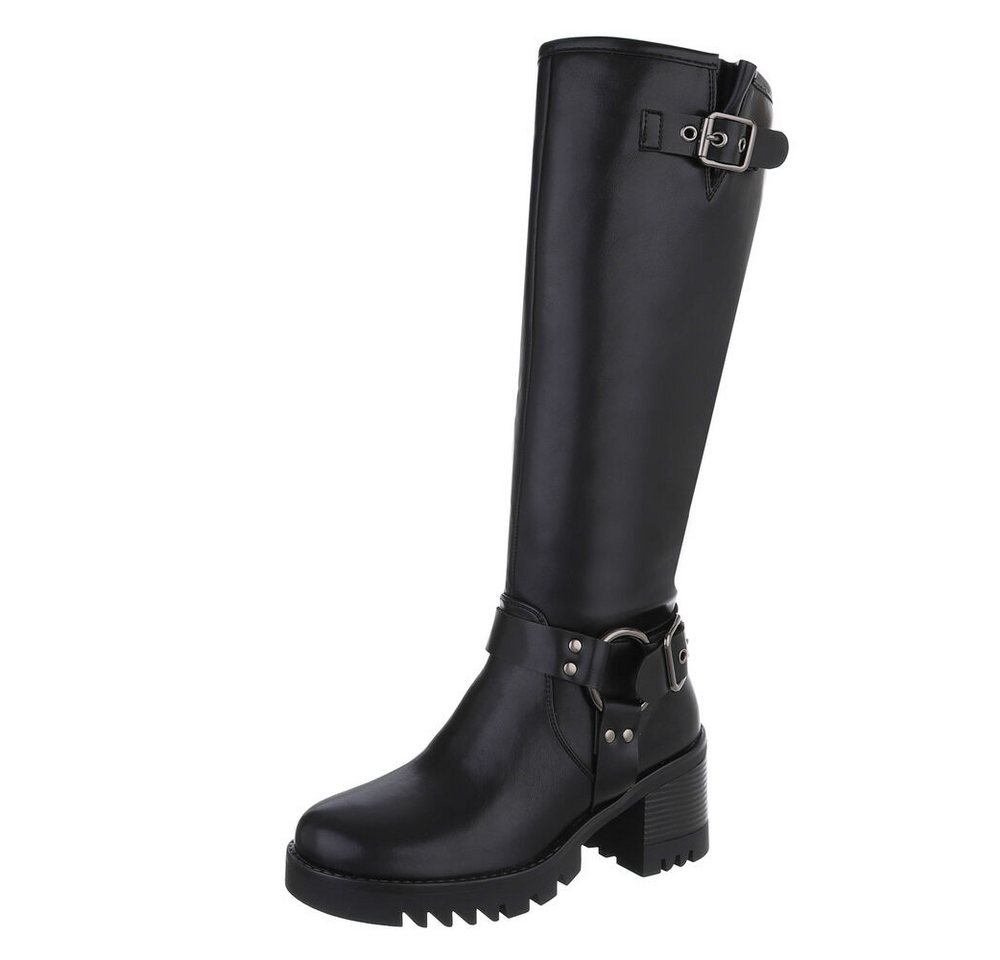 Ital-Design Damen Bikerschuhe Biker Plateaustiefel (87317685) Blockabsatz Stiefel in Schwarz von Ital-Design