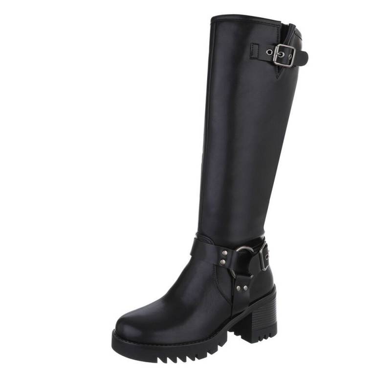 Ital-Design Damen Bikerschuhe Biker Plateaustiefel (87317686) Blockabsatz Stiefel in Schwarz von Ital-Design