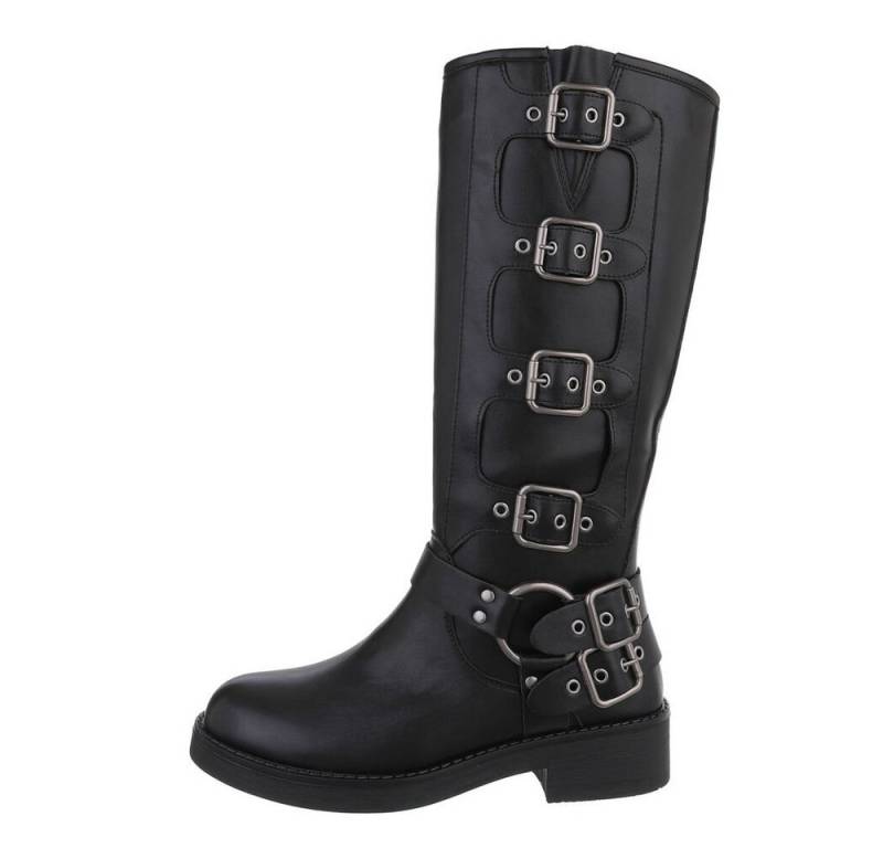 Ital-Design Damen Bikerschuhe Biker Westernstiefel (85276000) Blockabsatz Flache Stiefel in Schwarz von Ital-Design