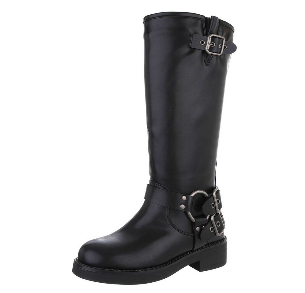 Ital-Design Damen Bikerschuhe Biker Westernstiefel (88577318) Blockabsatz Flache Stiefel in Schwarz von Ital-Design