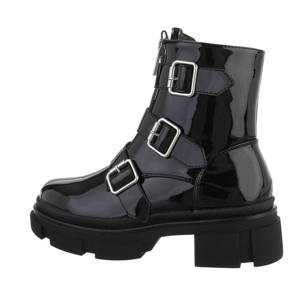 Ital-Design Damen Bikerschuhe Biker Westernstiefelette (71547268) Blockabsatz Plateaustiefeletten in Schwarz von Ital-Design