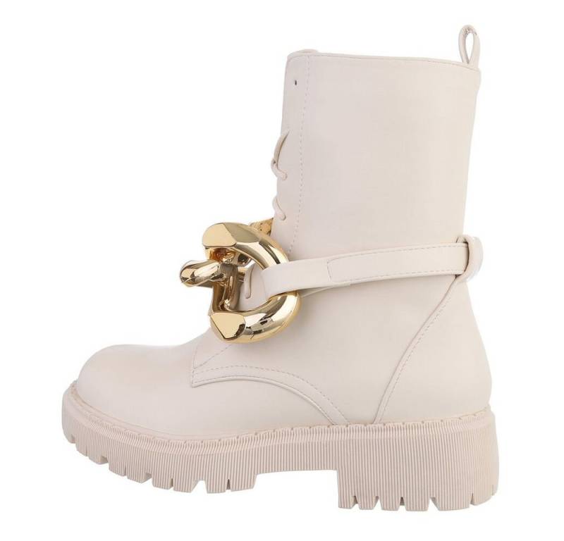 Ital-Design Damen Bikerschuhe Biker Westernstiefelette (77831779) Blockabsatz Plateaustiefeletten in Beige von Ital-Design