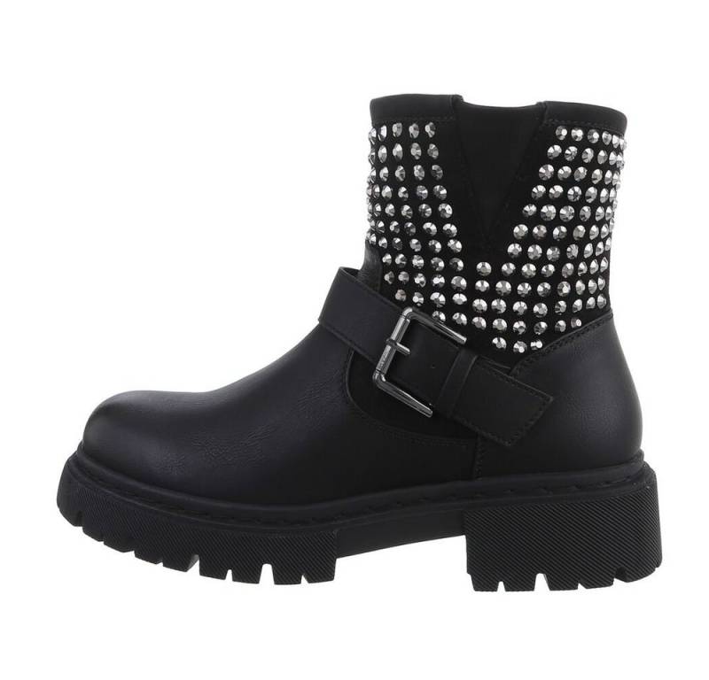 Ital-Design Damen Bikerschuhe Biker Westernstiefelette (81775315) Blockabsatz Plateaustiefeletten in Schwarz von Ital-Design