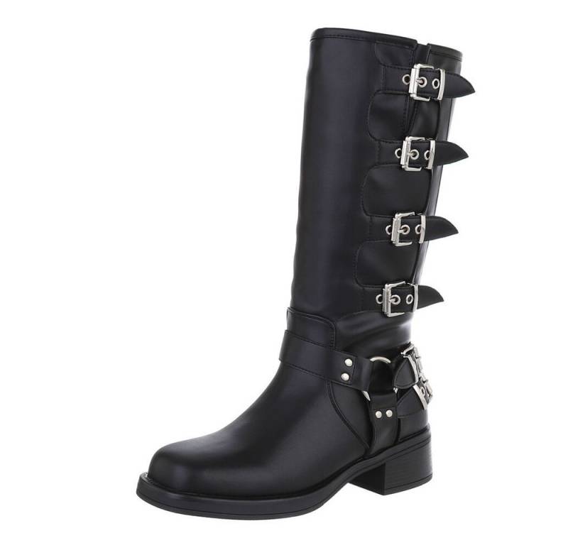 Ital-Design Damen Bikerschuhe Biker Westernstiefelette (87417625) Blockabsatz Stiefeletten in Schwarz von Ital-Design