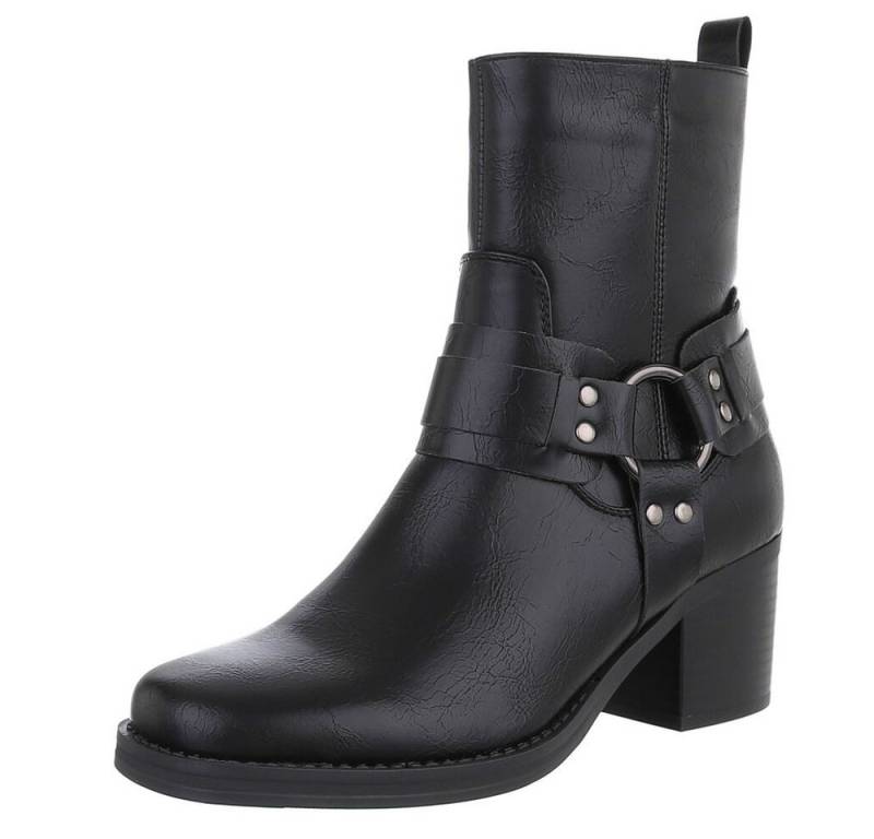 Ital-Design Damen Bikerschuhe Biker Westernstiefelette (87740285) Blockabsatz Stiefeletten in Schwarz von Ital-Design