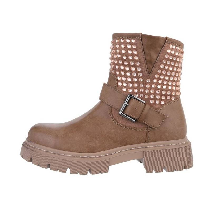 Ital-Design Damen Bikerschuhe Biker Westernstiefelette Blockabsatz Plateaustiefeletten in Hellbraun von Ital-Design