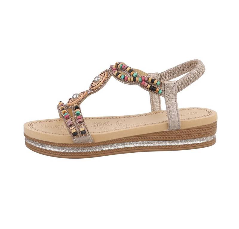 Ital-Design Damen Boho/Hippie Riemchensandalette (85960307) Keilabsatz/Wedge Keilsandaletten in Gold von Ital-Design