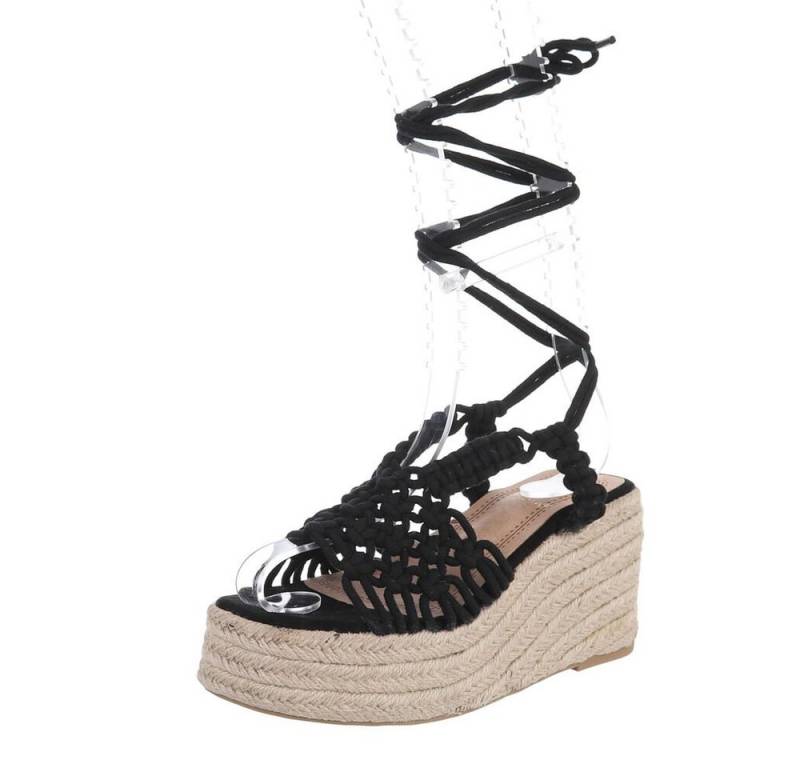 Ital-Design Damen Boho/Hippie Sandalette Keilabsatz/Wedge Keilsandaletten in Schwarz von Ital-Design