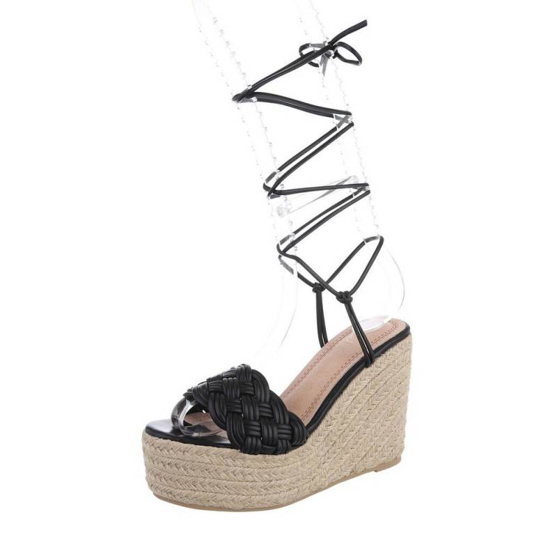 Ital-Design Damen Boho/Hippie Sandalette Keilabsatz/Wedge Keilsandaletten in Schwarz von Ital-Design