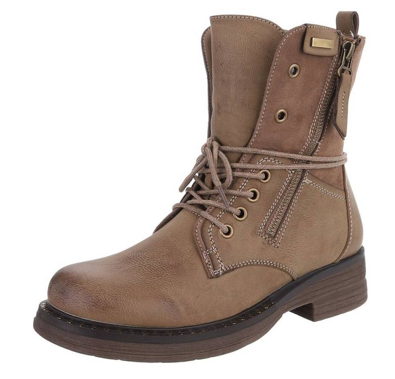 Ital-Design Damen Boots mit Schnürung und Reißverschluss für Alltag Stiefelette (90542924) Blockabsatz Schnürstiefeletten in Hellbraun von Ital-Design