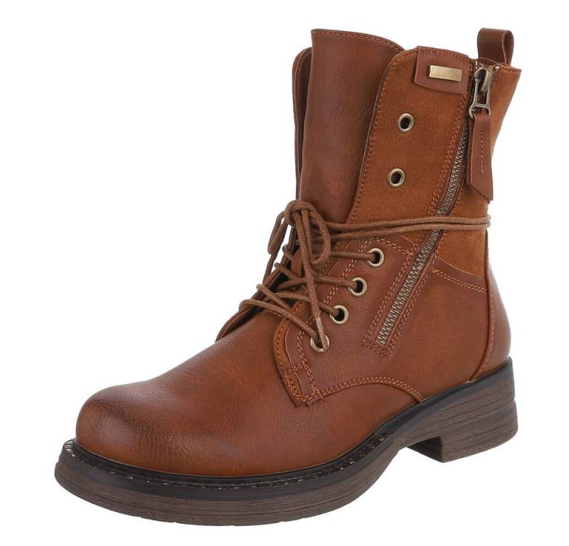 Ital-Design Damen Boots mit Schnürung und Reißverschluss für Alltag Stiefelette (90542933) Blockabsatz Schnürstiefeletten in Camel von Ital-Design