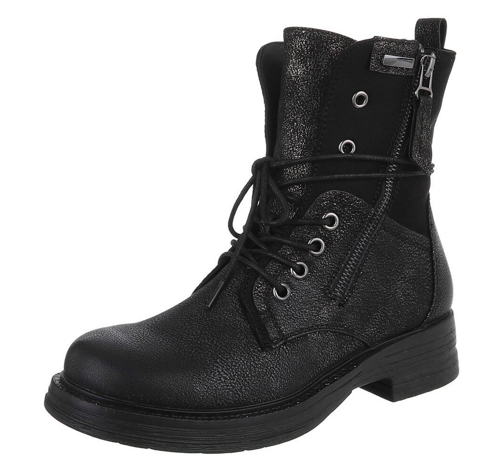 Ital-Design Damen Boots mit Schnürung und Reißverschluss für Alltag Stiefelette (90542938) Blockabsatz Schnürstiefeletten in Schwarz von Ital-Design