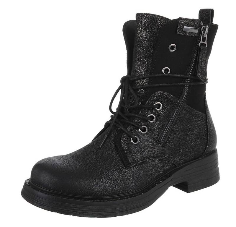 Ital-Design Damen Boots mit Schnürung und Reißverschluss für Alltag Stiefelette (90542938) Blockabsatz Schnürstiefeletten in Schwarz von Ital-Design
