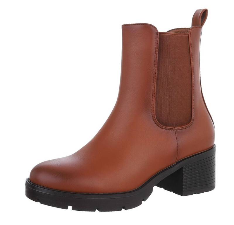 Ital-Design Damen Chelsea Freizeit Chelseaboots (87531803) Blockabsatz Stiefeletten in Camel von Ital-Design