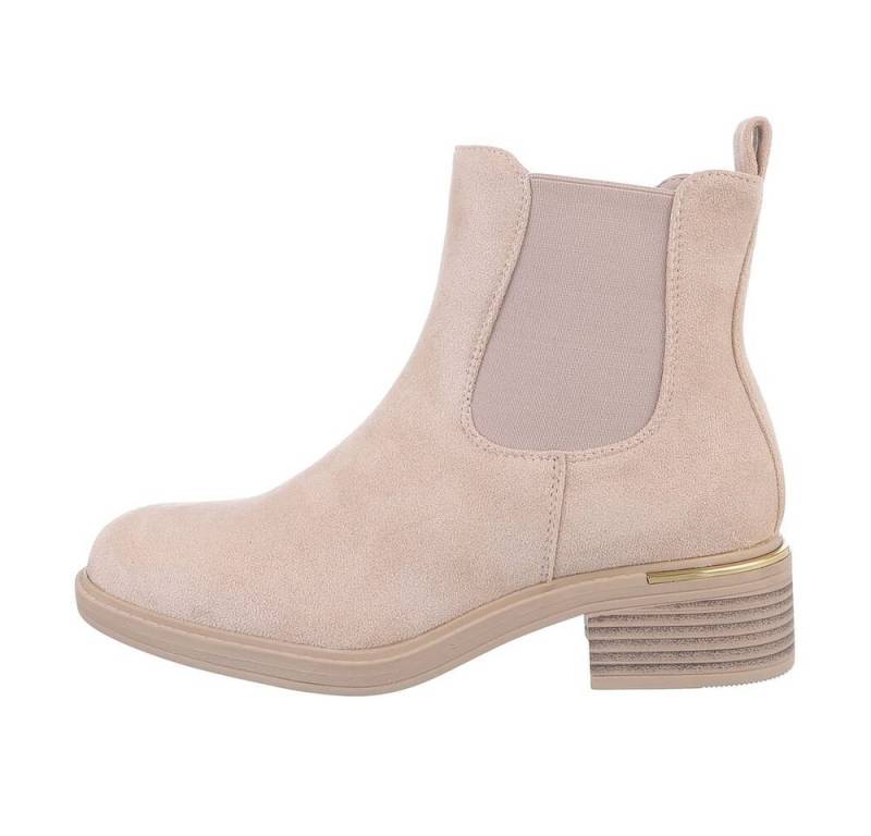 Ital-Design Damen Chelsea Freizeit Chelseaboots Blockabsatz Chelsea Boots in Beige von Ital-Design