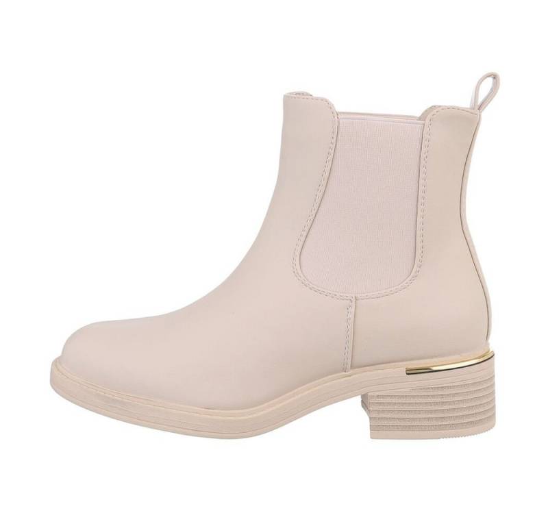 Ital-Design Damen Chelsea Freizeit Chelseaboots Blockabsatz Chelsea Boots in Beige von Ital-Design