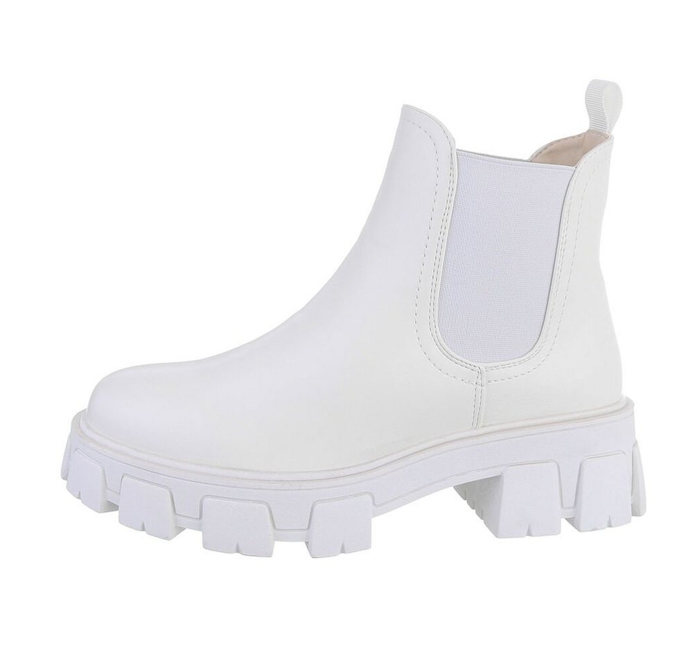 Ital-Design Damen Chelsea Freizeit Plateaustiefelette (80951272) Blockabsatz Chelsea Boots in Weiß von Ital-Design