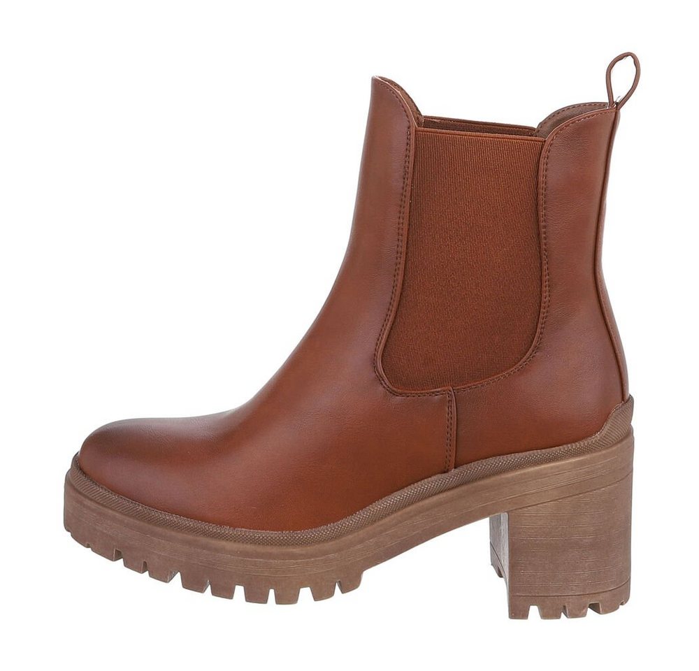 Ital-Design Damen Chelsea Freizeit Plateaustiefelette (84338074) Blockabsatz Chelsea Boots in Camel von Ital-Design