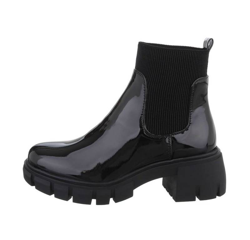 Ital-Design Damen Chelsea Freizeit Plateaustiefelette (84556843) Blockabsatz Chelsea Boots in Schwarz von Ital-Design
