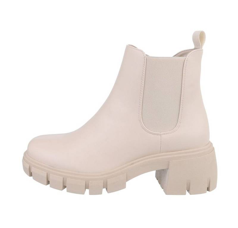 Ital-Design Damen Chelsea Freizeit Plateaustiefelette (84556887) Blockabsatz Stiefeletten in Beige von Ital-Design