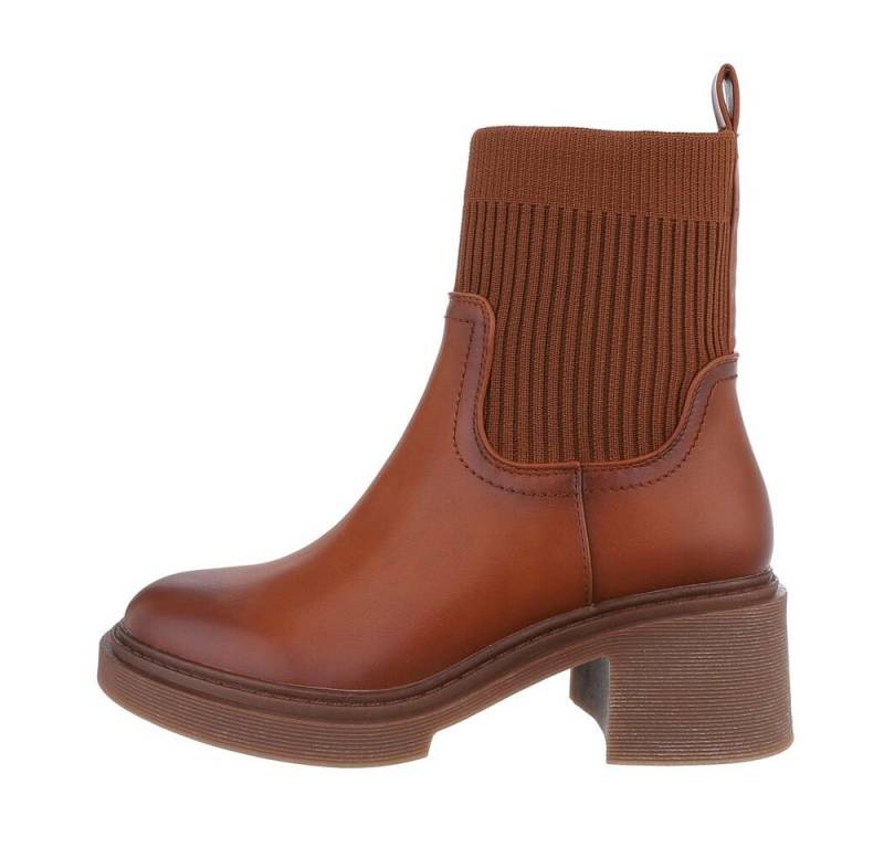 Ital-Design Damen Chelsea Freizeit Plateaustiefelette (84906834) Blockabsatz Chelsea Boots in Camel von Ital-Design